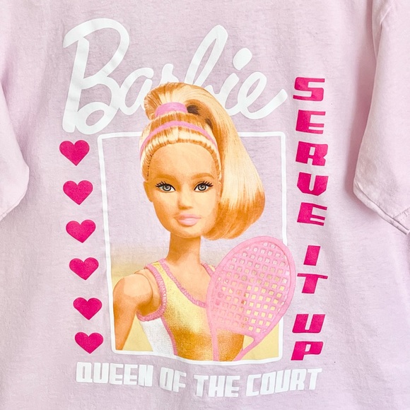 NEW Barbie Tennis Serve It Up Queen Of The Court Pink T Shirt Adult size Large - Picture 3 of 6
